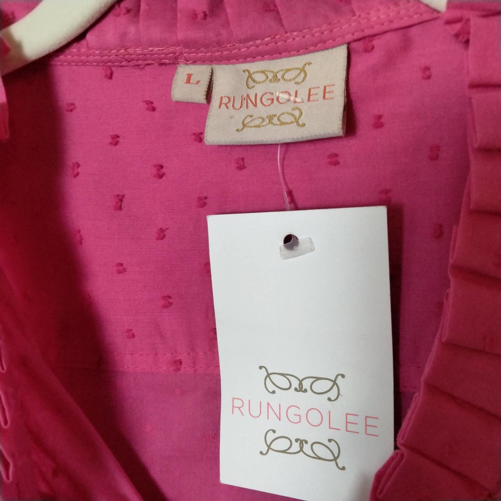 Women’s Pink Ruffled Sleeve Button-Front Top - Picture 3 of 7